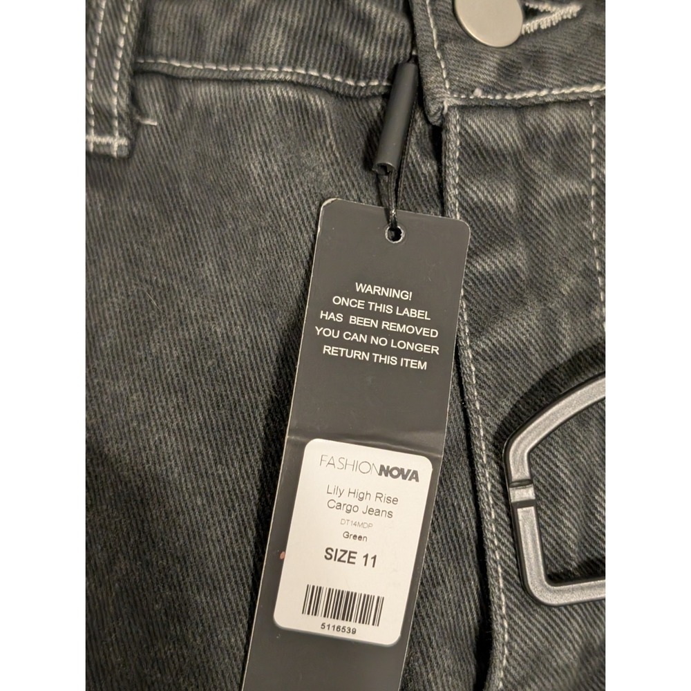 NWT Fashion Nova Cargo Jeans Women Black Wide Leg Goth Grunge Skate Y2K Size-11 - Picture 13 of 14